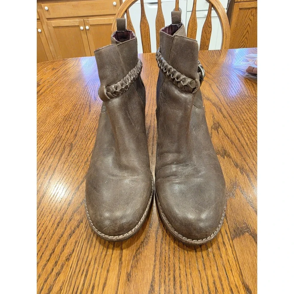Sperry Womens Brown Leather Strap Wedge Ankle Boots Size 12 Western Boho Cowgirl